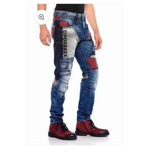Men's Slim Straight Jeans - Blue and Red